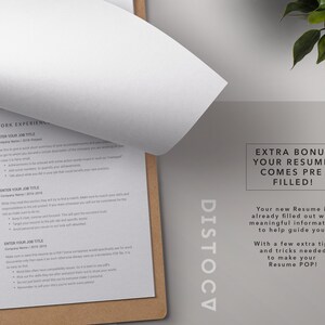 May include: A resume template with the text "EXTRA BONUS YOUR RESUME COMES PRE FILLED!" and "Your new Resume is already filled out with meaningful information to help guide you. With a few extra tips and tricks needed to make your Resume POP!"