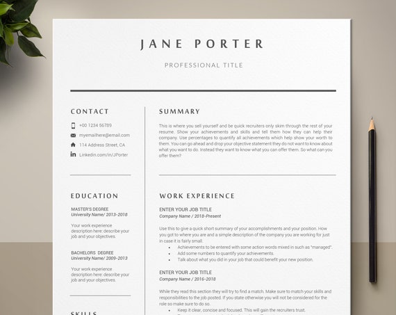 Resume Template Pages, Professional Resume CV, Modern Resume Template,  Simple Resume With Writing Guide, Mac Resume CV, Digital Resume CV 