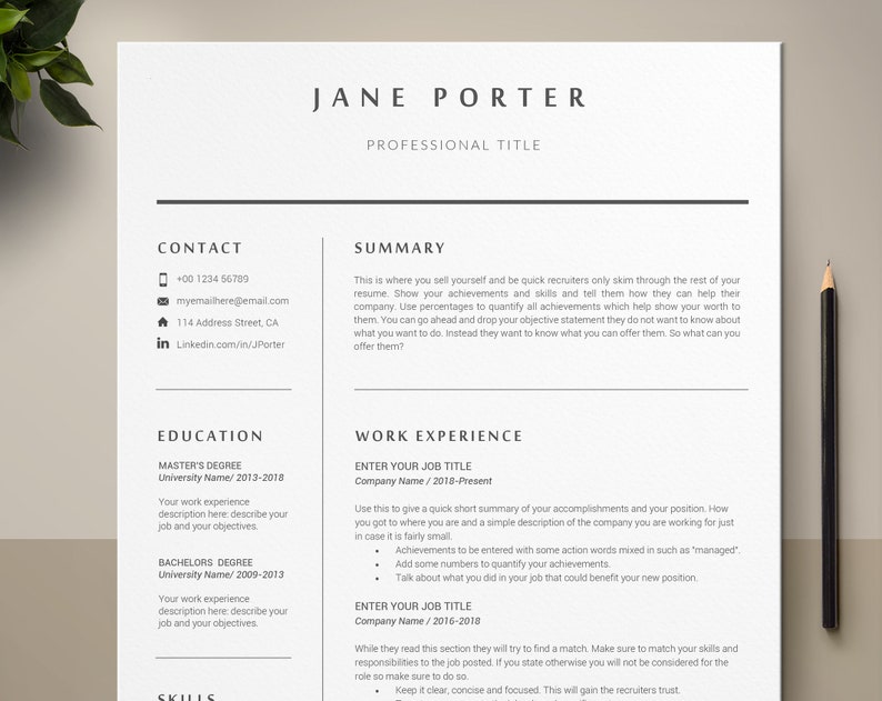 Resume Template Pages, Professional Resume CV, Modern Resume Template, Simple Resume With Writing Guide, Mac Resume CV, Digital Resume CV