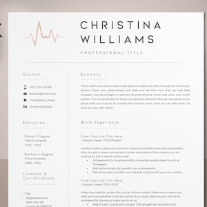 New Nurse Resume Template, Registered Nurse Resume Templat, One Page Resume, Nursing CV, Medical Resume Template, RN Resume, New Grad Nurse