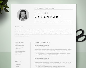 CV Template Resume, Professional Resume, Instant Download, Resume Template With Photo, Teacher Resume, Word Pages Resume, Cover Letter, CV