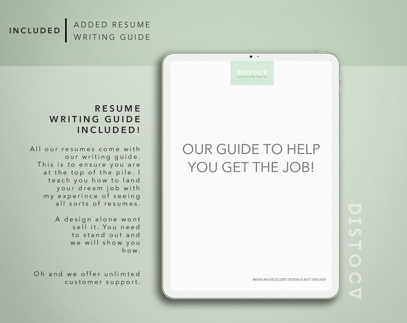K&ouml;nnte beinhalten: Ein wei&szlig;es Tablet auf gr&uuml;nem Hintergrund. Das Tablet zeigt Text an, der "RESUME WRITING GUIDE INCLUDED!" und "OUR GUIDE TO HELP YOU GET THE JOB!" lautet. Der Text auf dem Tablet ist in schwarzer Schrift. Der Hintergrund des Tablets ist wei&szlig;. Der Text auf dem Hintergrund ist in gr&uuml;ner Schrift. Der Text auf dem Hintergrund lautet "INCLUDED" und "ADDED RESUME WRITING GUIDE".