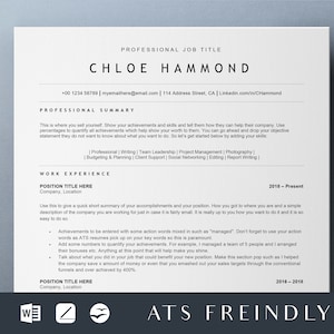 ATS Resume, ATS Friendly Resume Template Word, Pages, Google Docs, ATS Cv Resume Template, Minimalist Resume, Simple Resume, Basic Resume