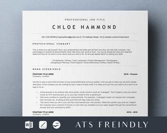 ATS Resume, ATS Friendly Resume Template Word, Pages, Google Docs, ATS Cv Resume Template, Minimalist Resume, Simple Resume, Basic Resume