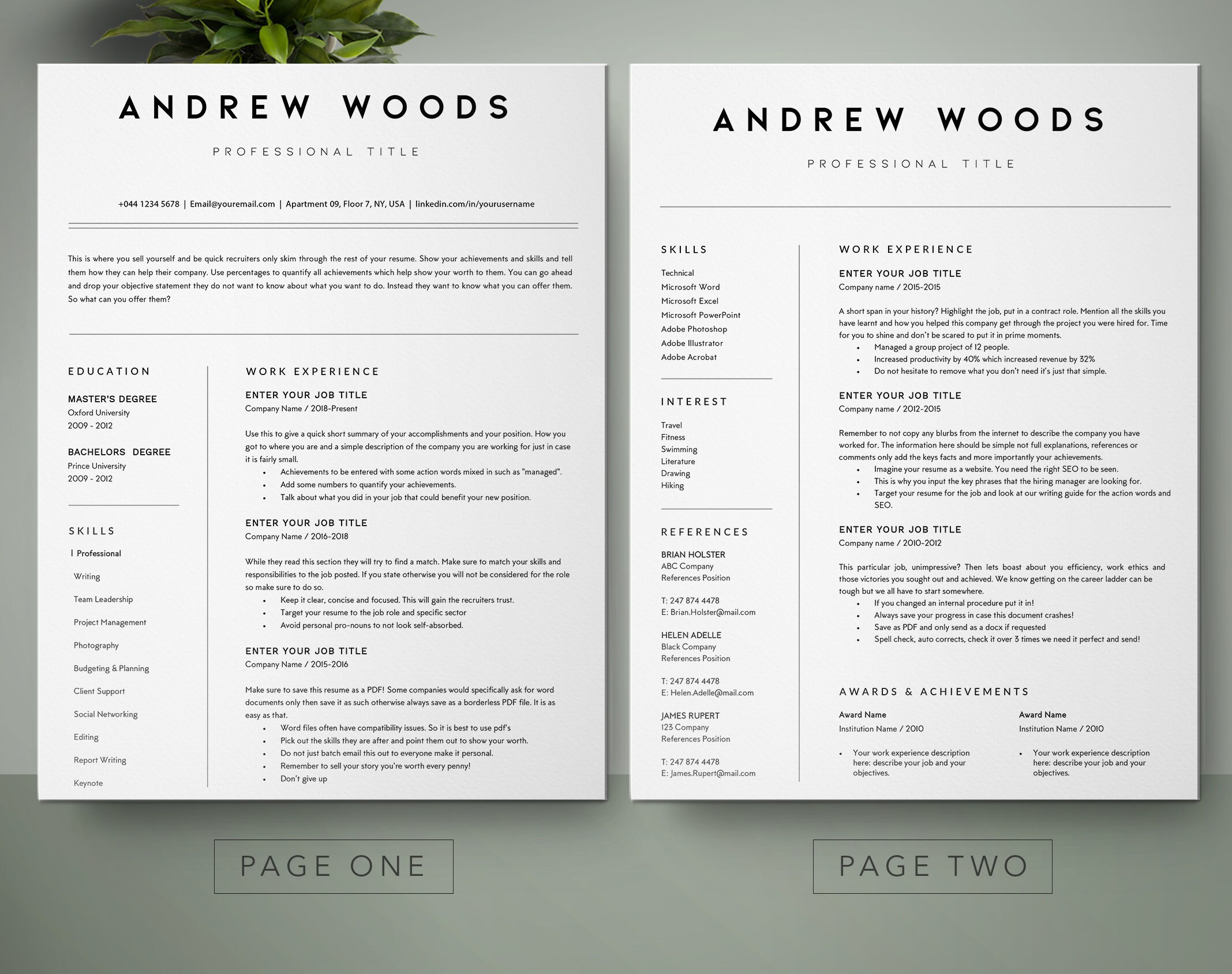 Minimalist Resume Template CV Template Professional Resume | Etsy