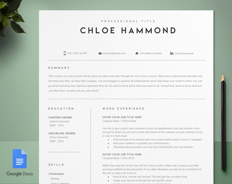 Google Docs Resume Template CV Miodocs - Editable Template - Free Fonts ...