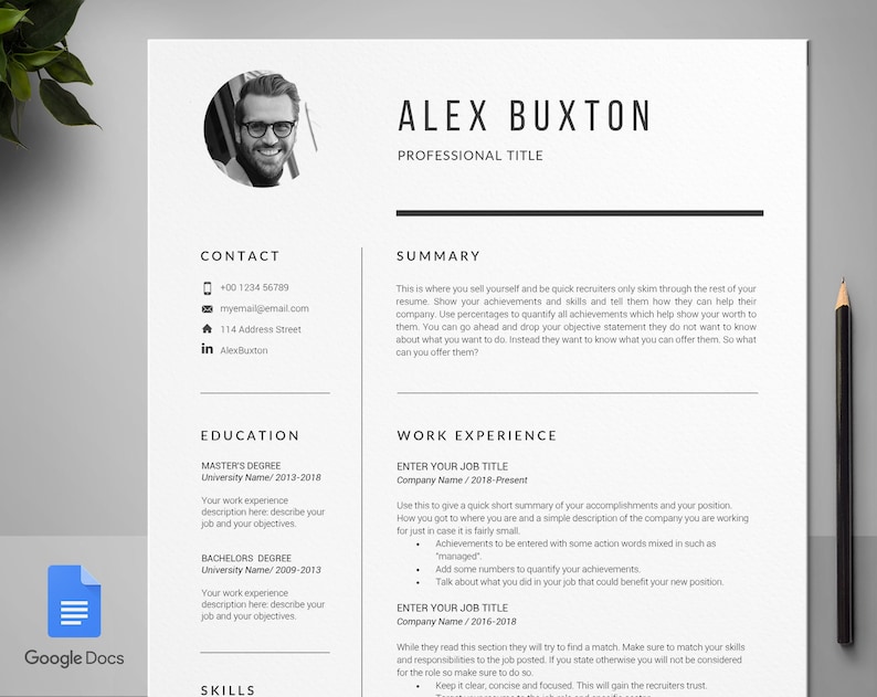 Google Docs Resume Template, CV Template For Google Docs, Professional Resume Template Google Docs, Resume With Photo Google Docs, Modern