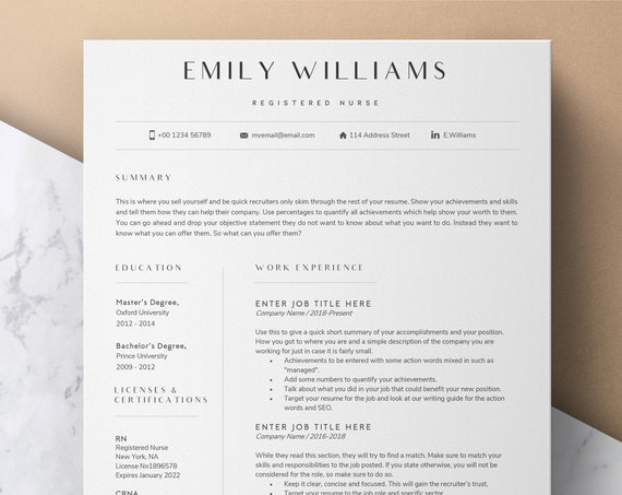 Nurse Resume Template, Medical Resume Template, Nurse CV Template, Professional Resume, RN Resume, Doctor Resume, Registered Nurse Resume