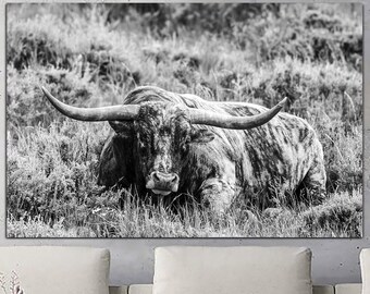 Large Bull Wall Art Black And White Print On Canvas Moving House Gift Animal Multi Panel Print Photo Poster Creative Wall Hanging Decor