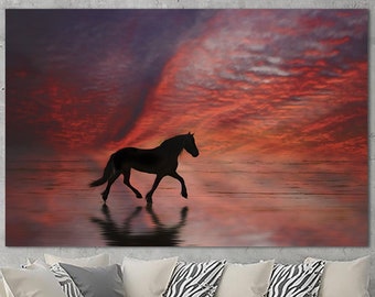 Wild Horse Print On Canvas Running Horse Print Multi Panel Wall Art Galloping Horse Photo Poster Sunset Wall Art Black Horse Wall Decor