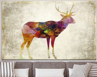 Abstract Deer Print On Canvas Animal Stag Print Deer Silhouette Multi Panel Print Wild Animal Lake House Wall Decor for Living Room Decor