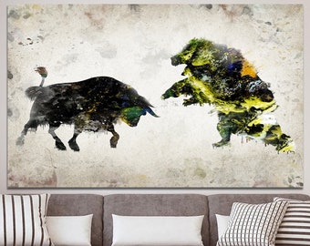 Bull and Bear Stock Market Wall Art Animal Print Stock Exchange Wall Art Finance Wall Decor Gift for Traders Creative Decoration for Office