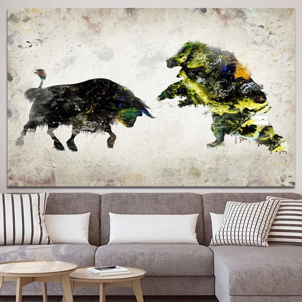 Bull and Bear Stock Market Wall Art Animal Print Stock Exchange Wall Art Finance Wall Decor Gift for Traders Creative Decoration for Office