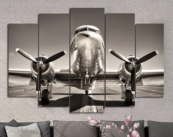 Vintage Airplane Print on Canvas Airplane Aviation Multi Panel Print for Office Wall Hanging Decor