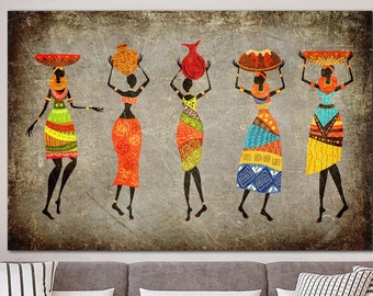 Abstract African Women Print on Canvas African Culture Wall Art Multi Panel Print Ethnic Style Print for Home Decor