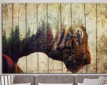 Tiger Wall Art Canvas Wild Animal Art Print Wild Nature Poster Wall Hanging Decor Bengal Tiger Print Forest Poster for Office Decor