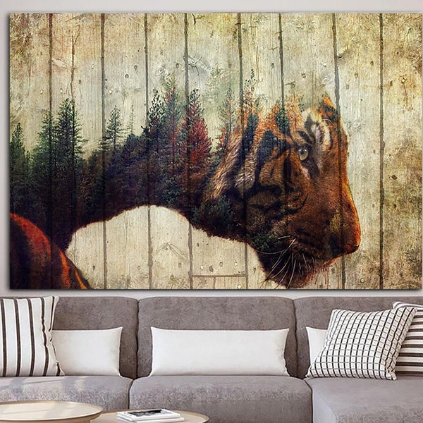 Tiger Wandkunst Leinwand Wild Tier Kunstdruck Wild Natur Poster Wandbehang Deko Bengal Tiger Druck Wald Poster für Büro Deko
