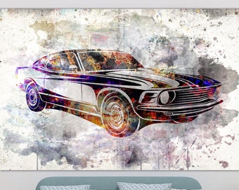 Abstract Colorful Car Canvas Wall Art Modern Muscle Car Multi Panel Print Original Wall Hanging Decor for Kids Room Decor