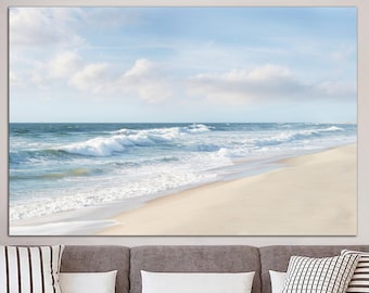 Ocean Beach Print on Canvas Coastal Poster Multi Panel Wall Art Sea Beach Photo Poster Neutral Wall Art for Sea Beach Wall Decor