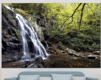 Forest River Canvas Wall Art Nature Print Green Forest Poster Multi Panel Wall Art Waterfall Print Landscape Wall Art for Indie Room Decor