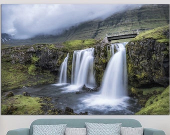 Waterfall Canvas Wall Art Natural Landscape Print Nature Waterfall Art Modern Style Multi Panel Print Wall Hanging Decor for Living Room