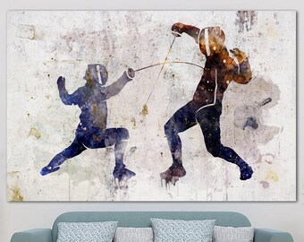 Fencing Poster on Canvas Sport Motivational Print Fencers Art Sport Multi Panel Print Modern Sport Art Wall Hanging Decor for Living Room