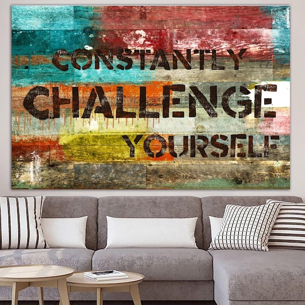 Challenge Yourself Sign on Print Motivational Print Multi Panel Wall Art Inspiration Poster Wall Hanging Decor for Modern Bar Wall Art