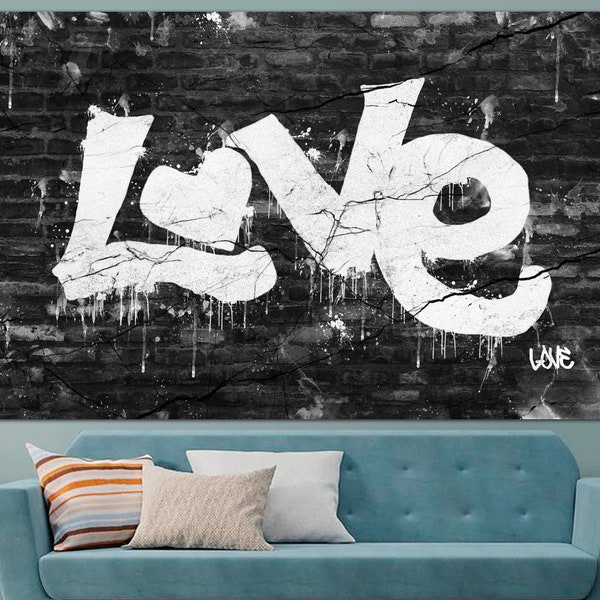 Liefde teken print op canvas zwart-wit kunst aan de muur liefde multi panel graffiti stijl poster romantisch cadeau creatief decor boven bed decor