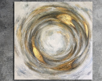 Large Original Abstract Golden Circle Print On Canvas Modern Beige And Gold Print Textured Wall Hanging Decor for Indie Room Decor