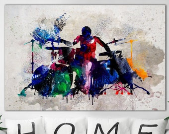 Music Wall Art Canvas Drummer Print Silhouette Poster Drum Art Print Music Poster Multi Panel Print Drums Poster for Music Room Decor