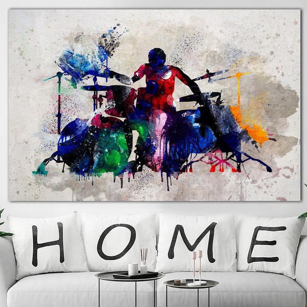 Música pared arte lienzo baterista impresión silueta cartel tambor arte impresión música cartel Multi Panel impresión tambores cartel para música decoración de la habitación