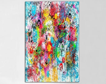 Abstract Rainbow Print on Canvas Modern Colorful Multi Panel Print Original Fine Art Textured Print Creative Art Wall Hanging Decor