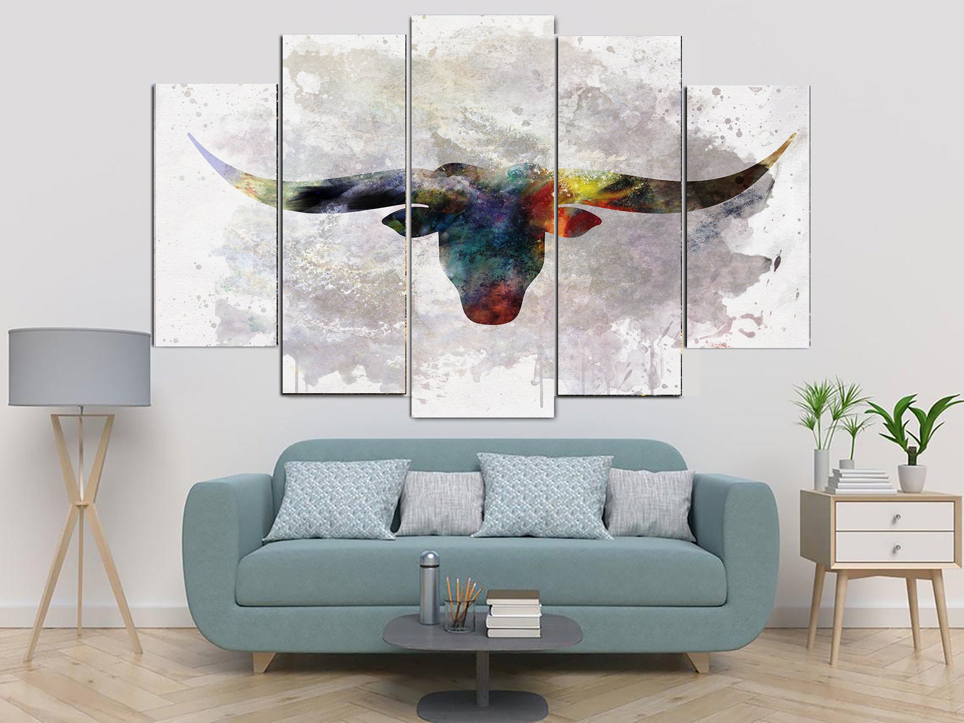 Longhorn Horn Print on Canvas Texas Longhorn Wall Art Modern Etsy