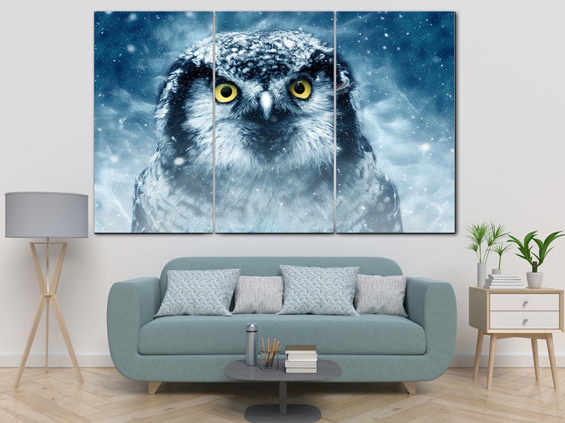 Large Owl Print Original Bird Print On Canvas Modern Wall Art Owl Artwork Blue Print Gift For Her Nature Photo Winter Print Home Decor