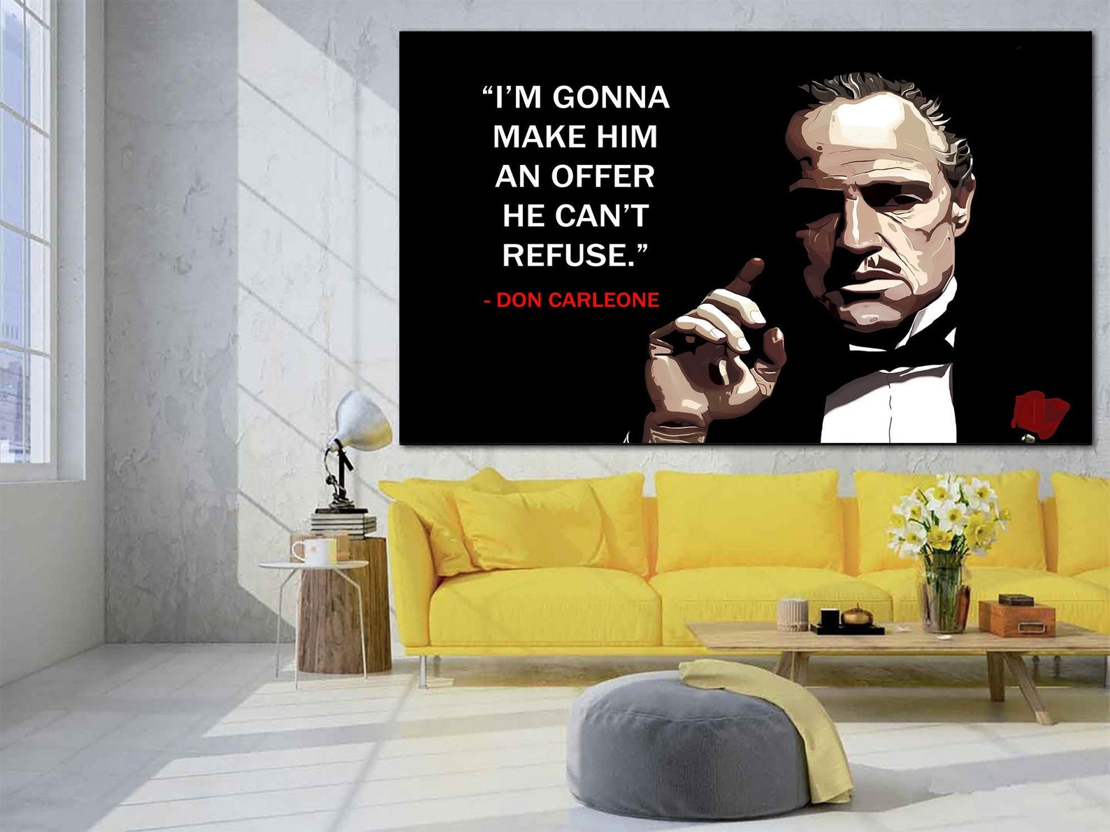 The Godfather Canvas Wall Art Don Vito Corleone Print Etsy