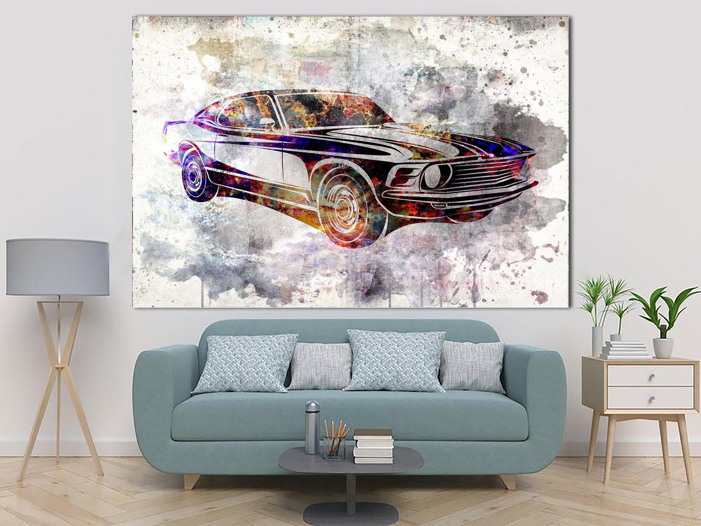 Colorful Car Canvas Art Abstract Muscle Car Art Modern Multi Etsy