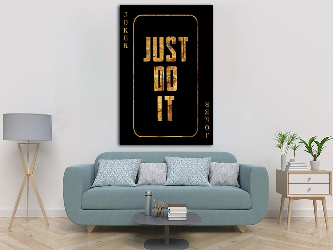 Original Just Do It Wall Art Black and Gold Quote Wall Print Joker Card