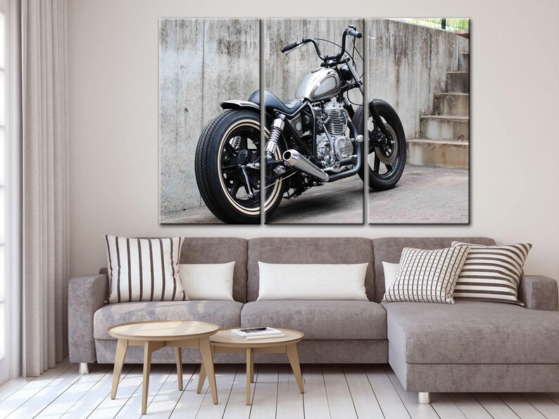 Large Canvas Print Classic Silver Motorbike 5 Panel Canvas Wall Print Classic Motorbike Printable Wall Art Classic Motorcycle Office Decor