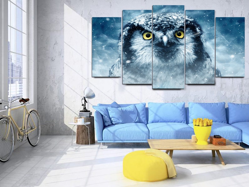 Large Owl Print Original Bird Print On Canvas Modern Wall Art Owl Artwork Blue Print Gift For Her Nature Photo Winter Print Home Decor
