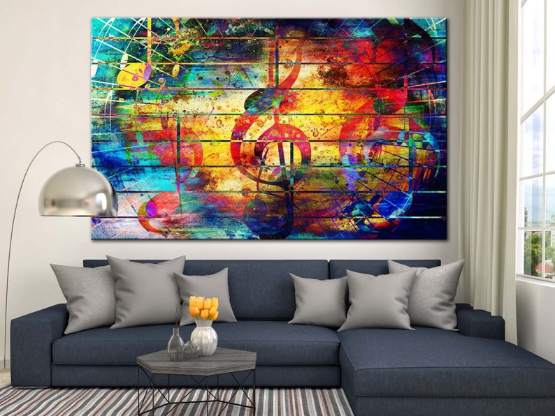 Large Wall Decor Multicolor Treble Clef Multicolor Canvas Wall Print Treble Clef Modern Wall Art Rainbow Treble Clef Unique Office Decor