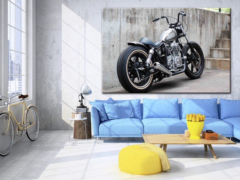 Large Canvas Print Classic Silver Motorbike 5 Panel Canvas Wall Print Classic Motorbike Printable Wall Art Classic Motorcycle Office Decor