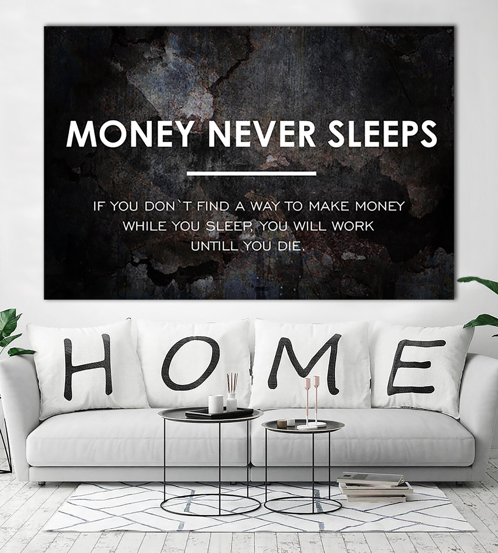 Money Never Sleeps Canvas Wall Art Motivational Sign Print Etsy