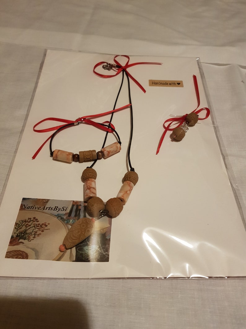 Marble and Wood Bead Jewelry Set Clay