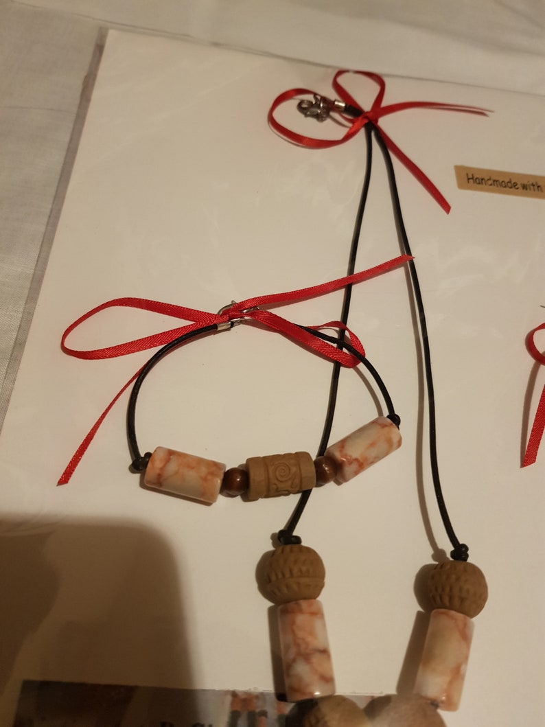 Marble and Wood Bead Jewelry Set Clay