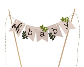 Oh Baby Greenery Baby Shower Cake Banner, Garden Party Cake Banner