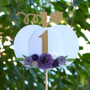 Purple Little Pumpkin Cake Topper, Floral, Fall Birthday, First Birthday, Lil&#39; Pumpkin