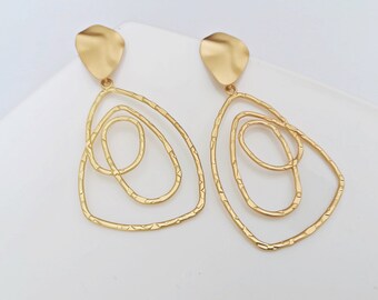 8cm de Largo Tono Oro Liso Forma de Corazón Grande Aro Pendientes Aros-Extra Grande