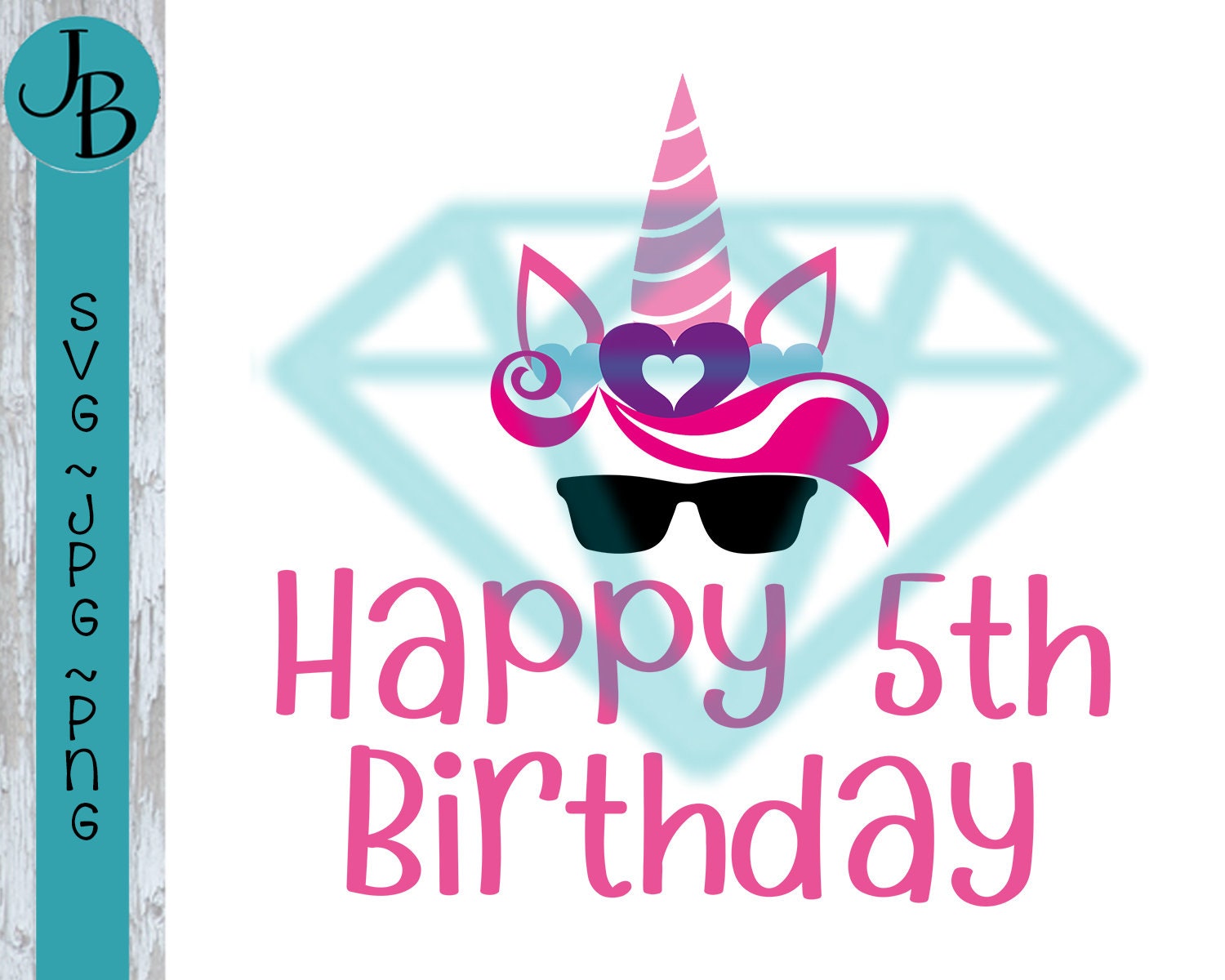 Download Unicorn Happy 5th Birthday SVG Cut File 0389 | Etsy