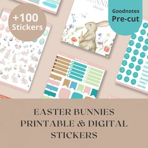 Digitale Ostern-Sticker-Pack, GoodNotes & Notability Planner-Dekor, vorgeschnittene Oster-Sticker, handgezeichnete Hasen, Sticker-Set