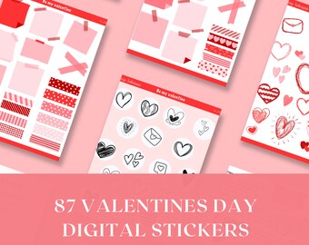 Valentine's Day Digital Stickers Pack, GoodNotes & Notability Planner Decor, Pre-Cropped Romantic Sticker Set